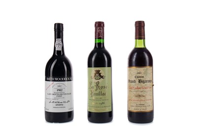 Lot 104 - SMITH WOODHOUSE 1982 LATE BOTTLED VINTAGE, CHATEAU GRAND BIGAROUX 1983, AND LA ROSE 1986