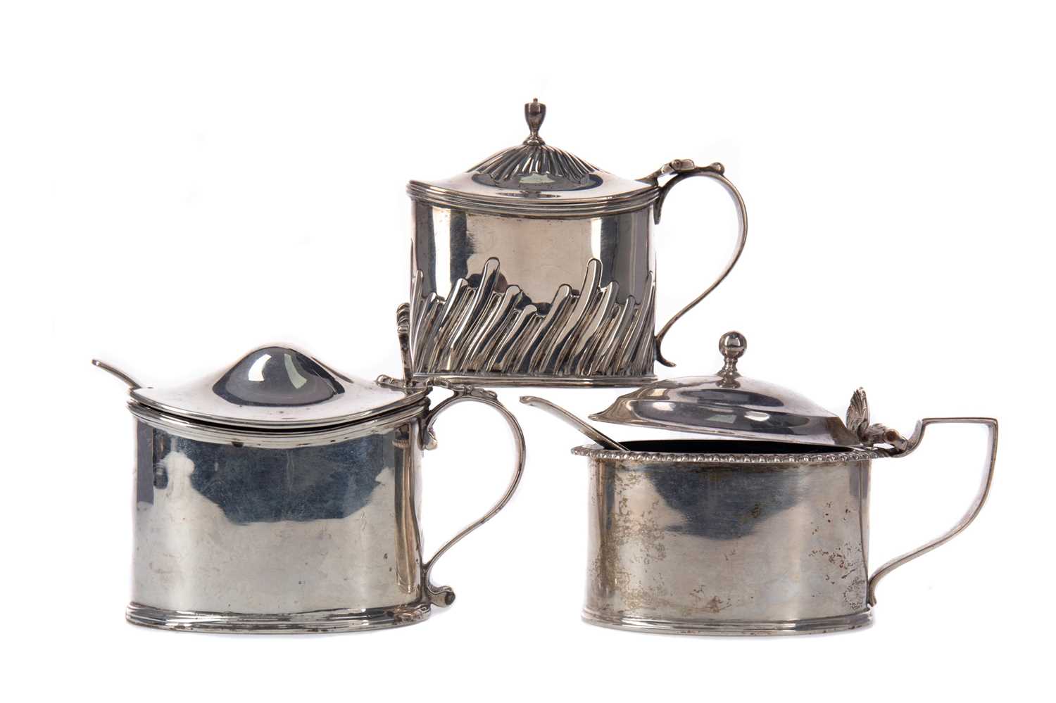 Lot 523 - THREE LATE 19TH/EARLY 20TH CENTURY SILVER MUSTARD POTS