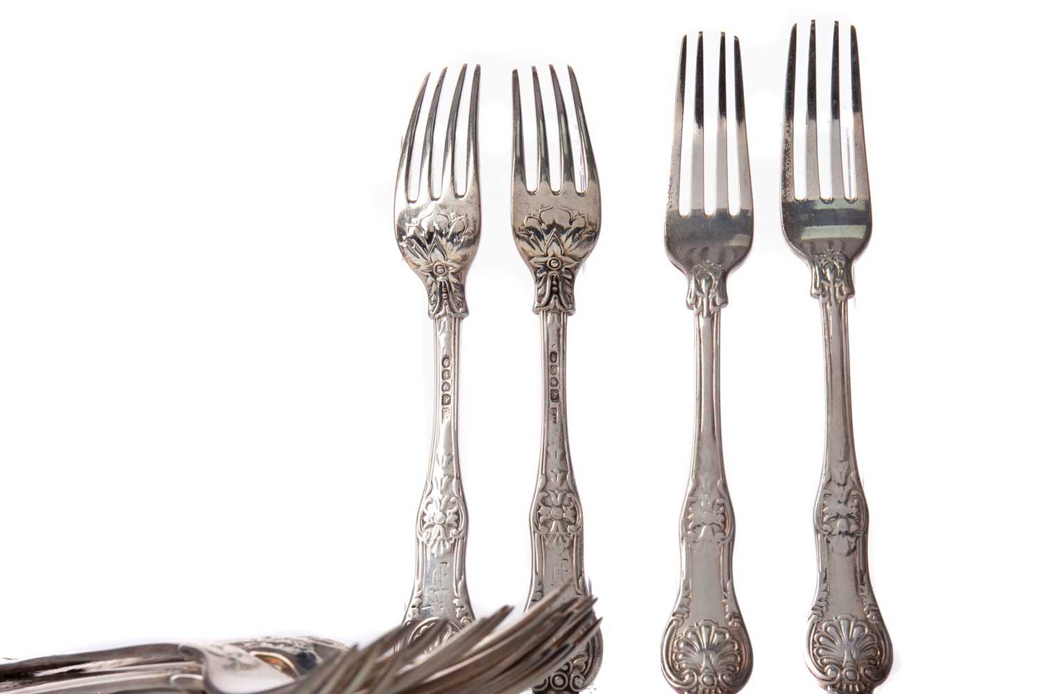 Lot 526 - A COMPSITE SET OF TWENTY-THREE 19TH CENTURY SILVER TABLE FORKS