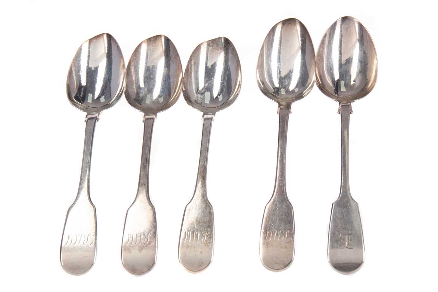 Lot 532 - TWO SETS OF FOUR SILVER FIDDLE PATTERN TABLE SPOONS
