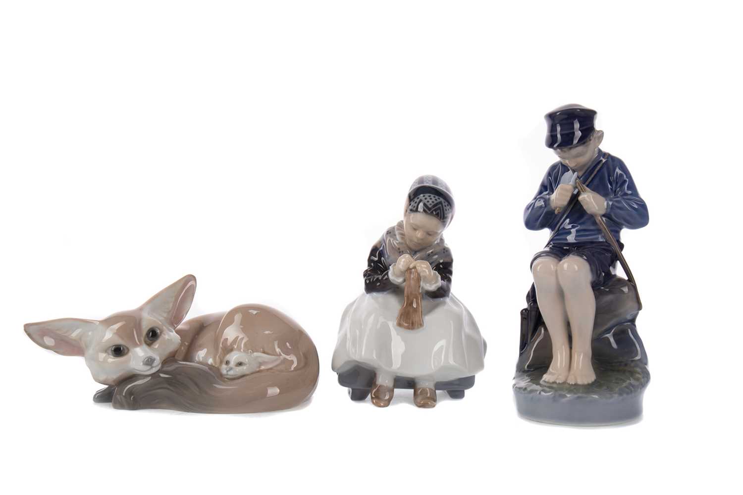 Lot 1112 - TWO ROYAL COPENHAGEN FIGURES AND A LLADRO FIGURE