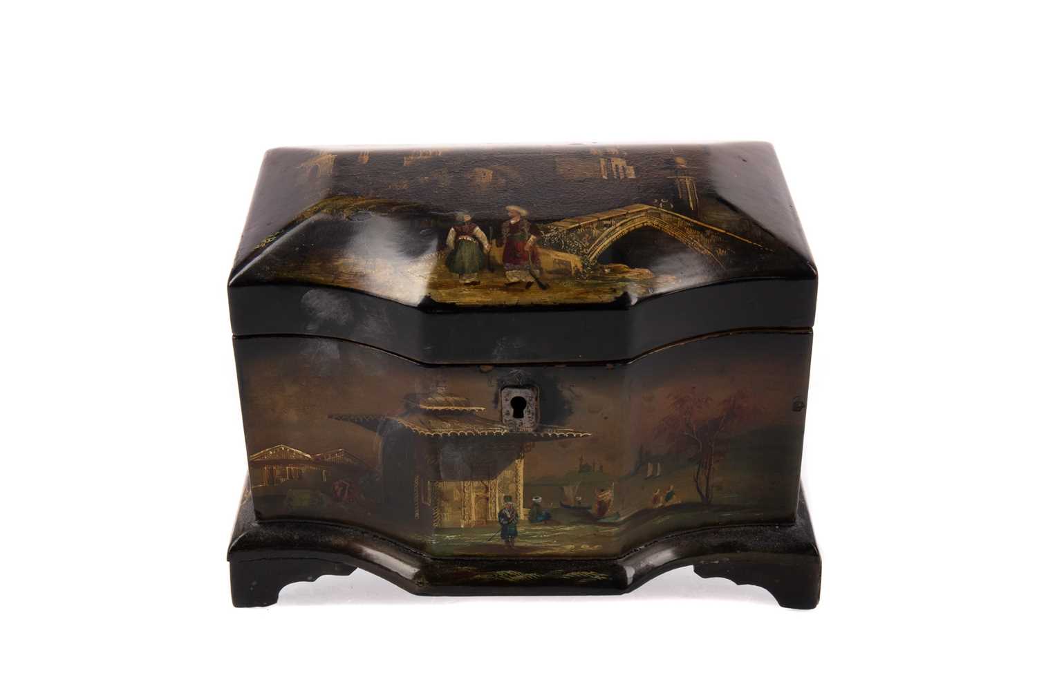 Lot 805 - A VICTORIAN LACQUERED TEA CADDY