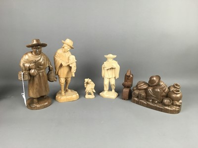 Lot 121 - A COLLECTION OF PERUVIAN CARVED ORANGE WOOD AND WALNUT FIGURES AND ANIMALS