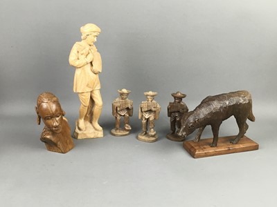 Lot 121 - A COLLECTION OF PERUVIAN CARVED ORANGE WOOD AND WALNUT FIGURES AND ANIMALS