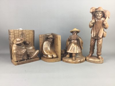 Lot 96 - A GROUP OF PERUVIAN CARVED WOOD FIGURES AND BOOKENDS