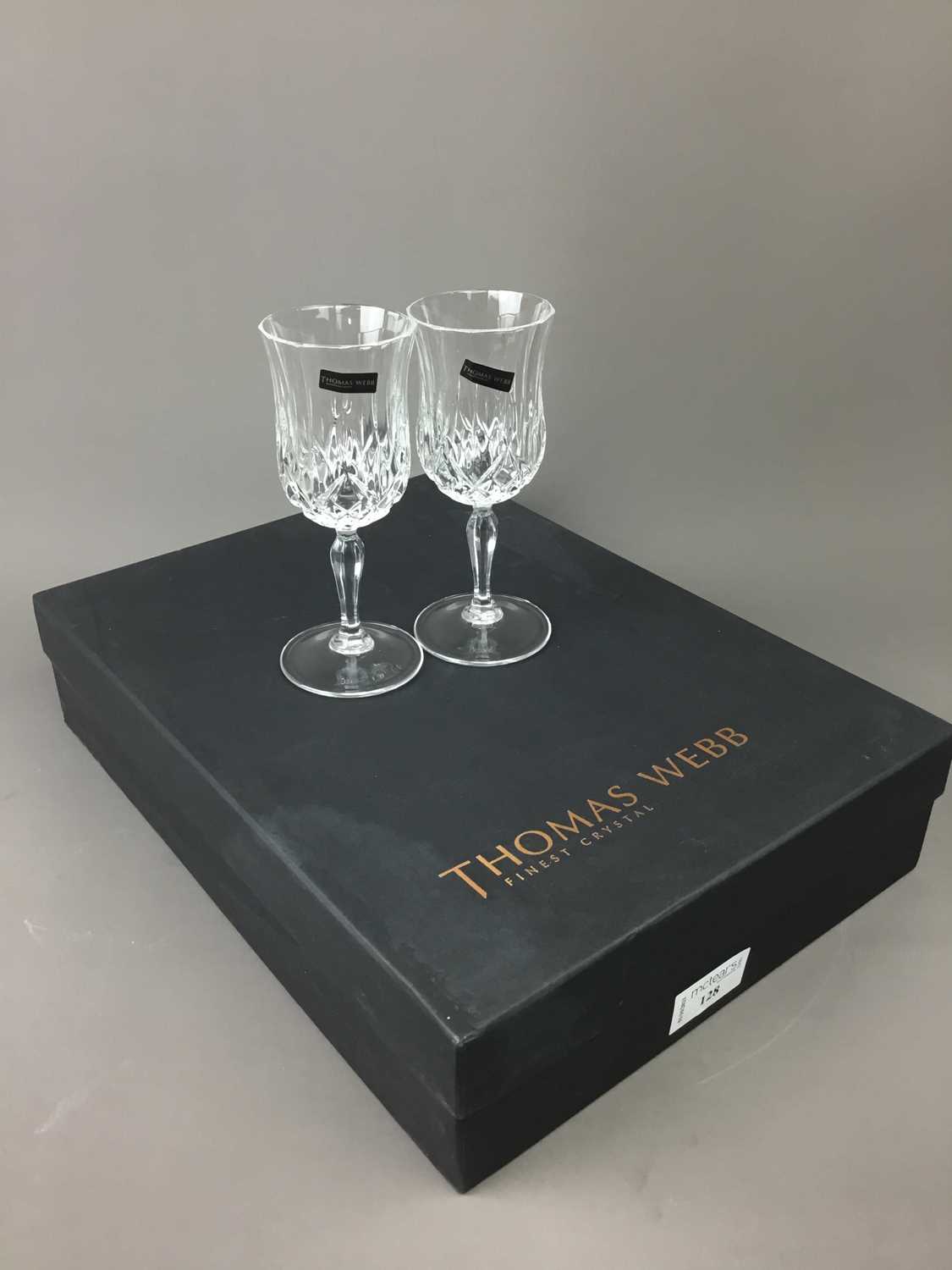 Lot 128 - A SET OF SIX THOMAS WEBB CRYSTAL GLASSES AND A SET OF SIX BOHEMIA CRYSTAL GLASSES