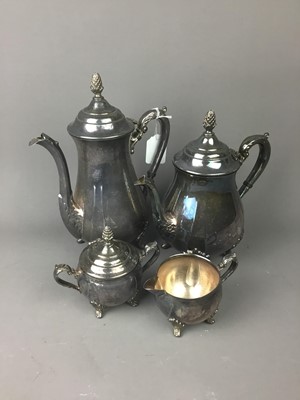 Lot 124 - A SILVER PLATED FOUR PIECE TEA SERVICE ALONG WITH OTHER SILVER PLATED, BRASS AND OTHER ITEMS