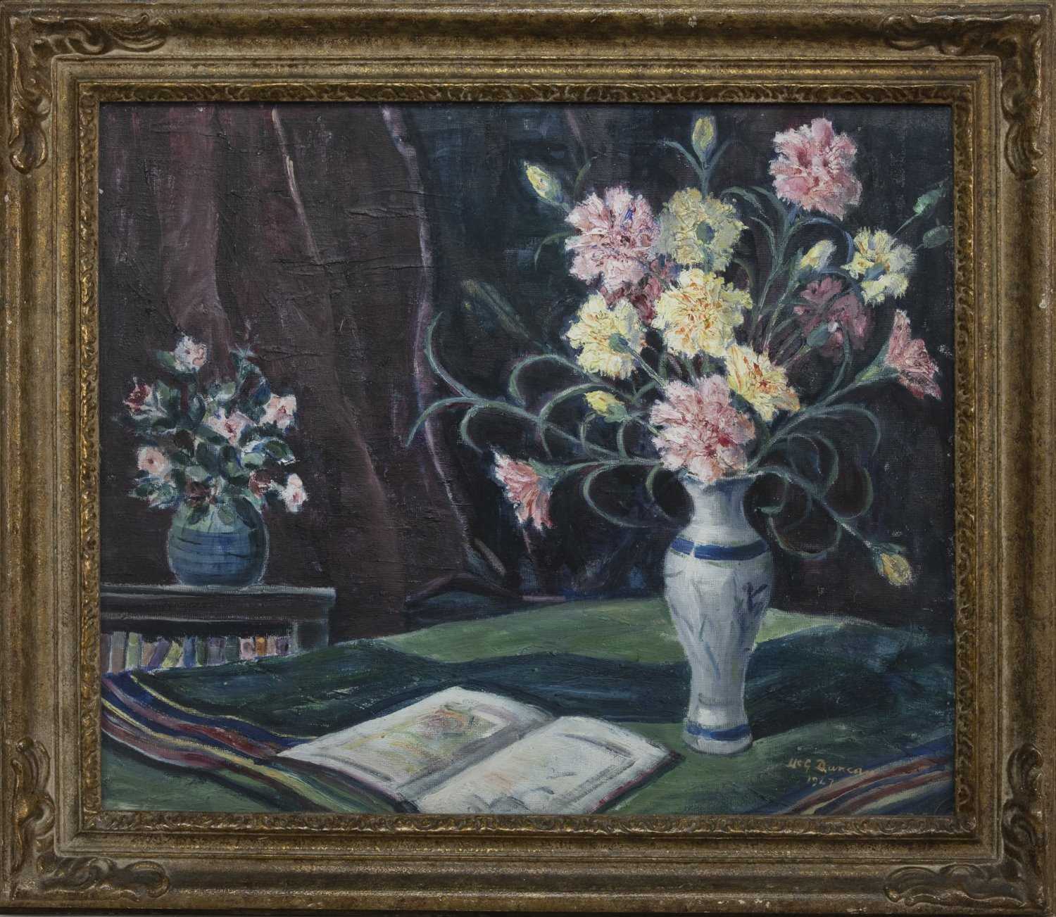 Lot 330 - CARNATIONS, AN OIL BY T G MCGILL DUNCAN