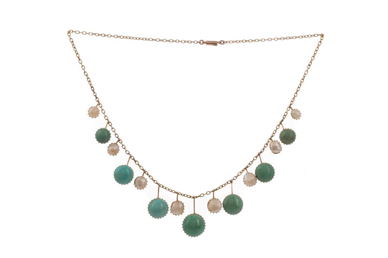Lot 1480 - PEARL AND TURQUOISE NECKLET