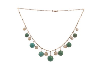 Lot 1480 - PEARL AND TURQUOISE NECKLET