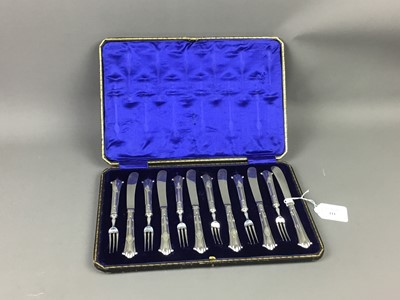 Lot 111 - A SET OF SIX SILVER HANDLED DESSERT FORKS AND SIX SILVER HANDLED KNIVES