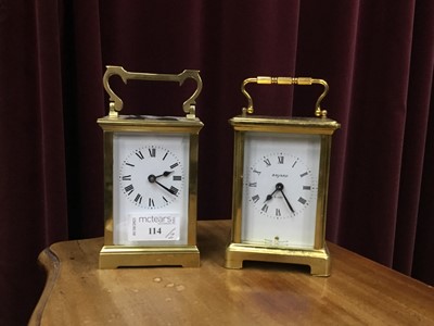 Lot 114 - A LOT OF TWO BRASS CARRIAGE CLOCKS