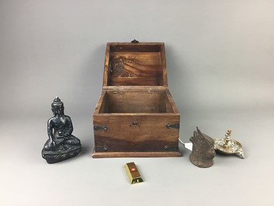 Lot 112 - A WOODEN TRINKET BOX ALONG WITH OTHER ITEMS