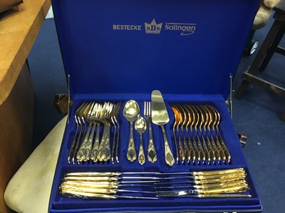 Lot 224 - A SUITE OF GILT TABLE APPOINTMENTS AND A SET OF BONE HANDLED FORKS
