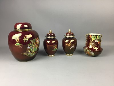 Lot 134 - A CARLTON WARE VERTE ROYALE OVAL COMPORT AND VARIOUS ROUGE ROYALE CERAMICS