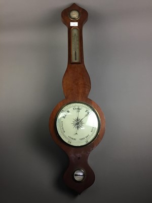 Lot 244 - A GEORGIAN BAROMETER AND AN OAK MANTEL CLOCK