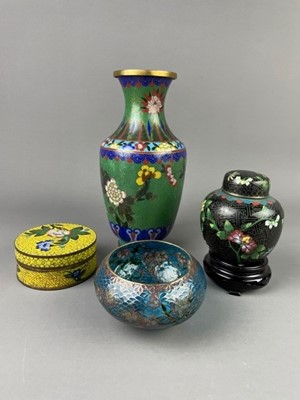 Lot 242 - A CLOISONNE VASE, LIDDED GINGER JAR AND OTHER ITEMS