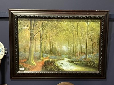 Lot 254 - A DECORATIVE PRINT OF A WOODLAND SCENE