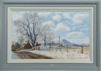 Lot 590 - THE EILDONS FROM BEMBERSIDE, AN OIL BY COLIN WESSON