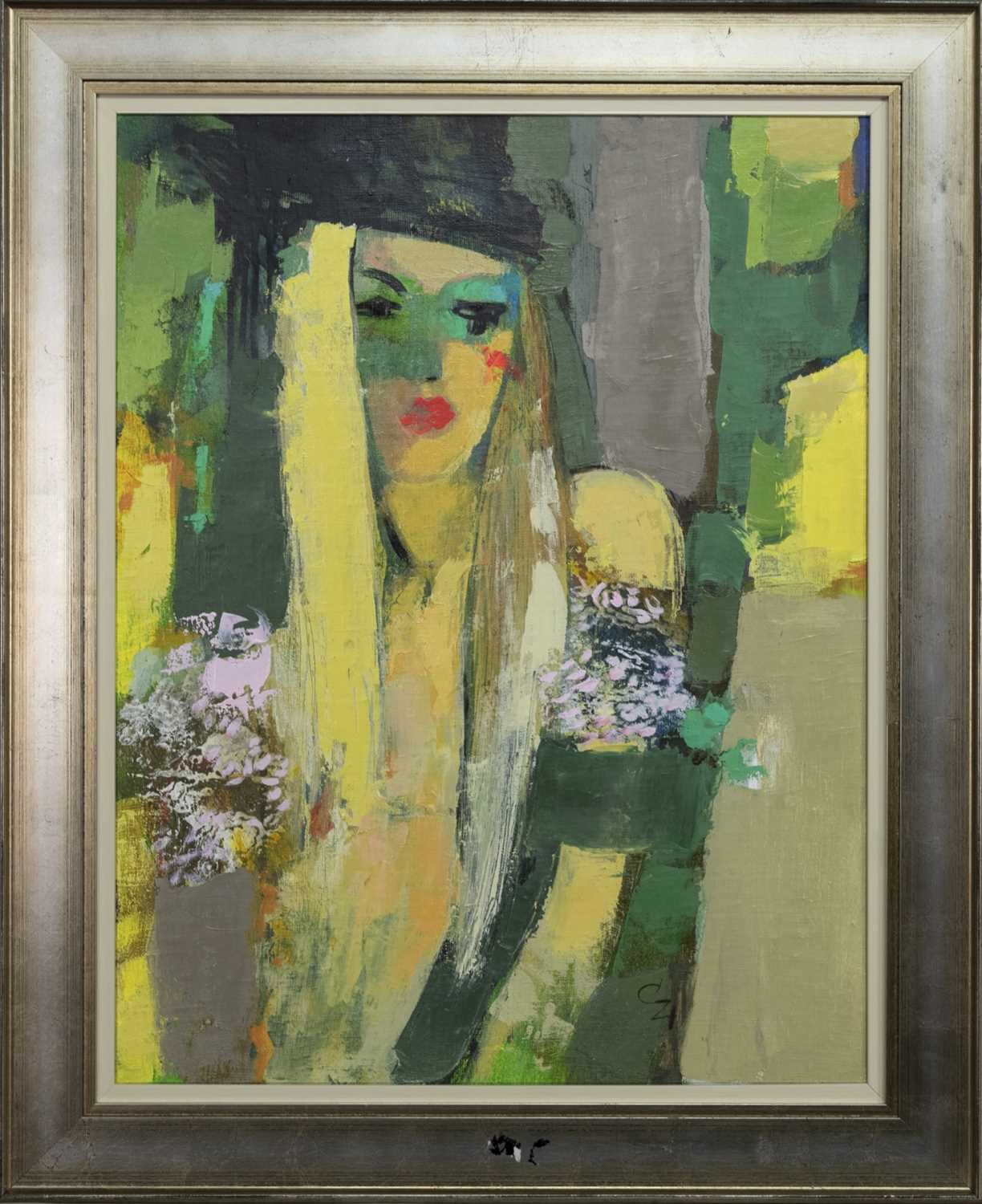Lot 620 - THE BLONDE BIRL, AN OIL BY VICTORIA COZMOLICI