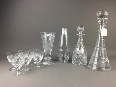 Lot 84 - A SET OF SIX ROYAL BRIERLEY CRYSTAL LIQUER GLASSES ALONG WITH TWO DECANTERS AND OTHER CRYSTAL WARE