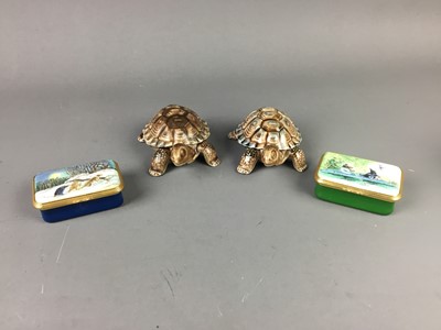 Lot 262 - A LOT OF FIVE HALCYON DAYS ENAMEL PILL BOXES, ALONG WITH WADE TORTOISES