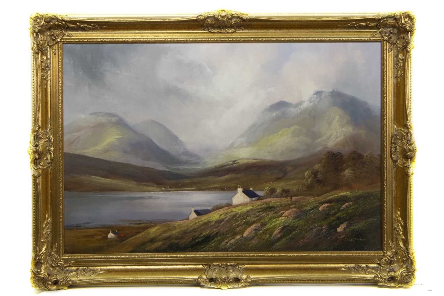 Lot 405 - HILLS OF HARRIS, OUTER HEBRIDES, AN OIL BY JACK MOULD