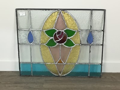 Lot 267 - AN EARLY 20TH CENTURY LEADED GLASS PANEL, ALONG WITH ANOTHER