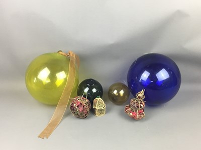 Lot 270 - A LOT OF FOUR COLOURED GLASS BOUYS