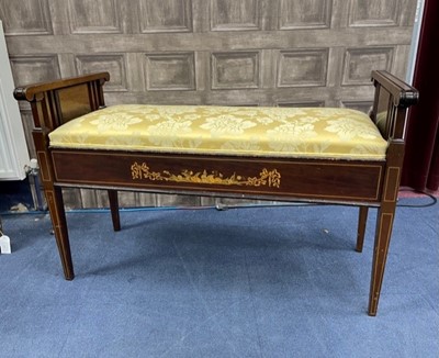 Lot 258 - AN EDWARDIAN MAHOGANY DUET PIANO STOOL