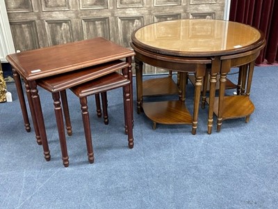 Lot 329 - A MAHOGANY CIRCULAR NEST OF TABLES ALONG WITH ANOTHER NEST OF TABLES