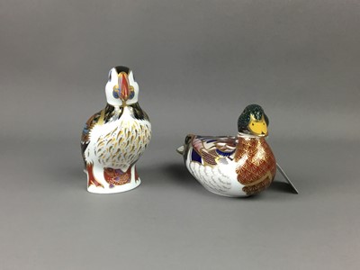 Lot 345 - A ROYAL CROWN DERBY PAPERWEIGHT MODELLED AS A DUCK AND ANOTHER OF A PUFFIN