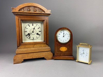 Lot 348 - AN EDWARDIAN MANTEL CLOCK ALONG WITH TWO OTHER CLOCKS