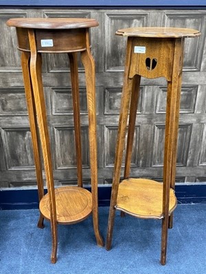 Lot 331 - A MAHOGANY PLANT STAND OF ARTS & CRAFTS DESIGN AND ANOTHER