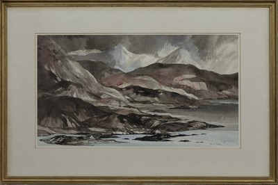 Lot 623 - MOUNTAINS OF KNOYDART, A WATERCOLOUR BY TOM SHANKS