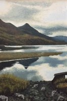 Lot 1216 - IAN MCNAB, SEASCAPE SCENE IN THE MOUNTAINS oil...