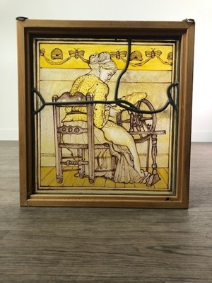 Lot 285 - A PAINTED AND LEADED GLASS PANEL