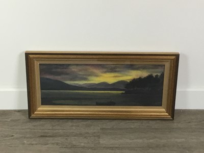 Lot 37 - AN ACRYLIC OF 'SUNSET OVER RUM AND EIGG', ALONG WITH TWO OTHERS