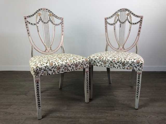 Lot 312 - A PAIR OF PAINTED HEPPLEWHITE SIDE CHAIRS