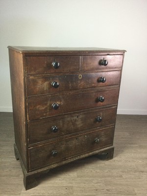 Lot 318 - A 19TH CENTURY OAK CHEST OF FIVE DRAWERS