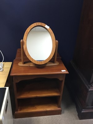 Lot 320 - A LOT OF TWO MODERN STORAGE STOOLS, TWO BOOKCASES AND A DRESSING MIRROR