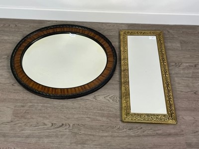 Lot 367 - A BRASS EMBOSSED RECTANGULAR WALL MIRROR AND ANOTHER WALL MIRROR