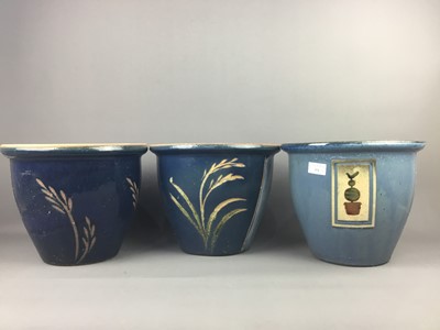 Lot 371 - A LOT OF THREE GLAZED STONEWARE CIRCULAR PLANTERS