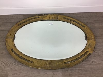 Lot 403 - AN OVAL WALL MIRROR, ANOTHER MIRROR AND TWO TEA TRAYS