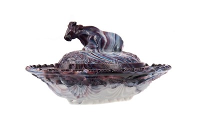 Lot 1120 - A LATE VICTORIAN SLAG GLASS BUTTER DISH AND COVER