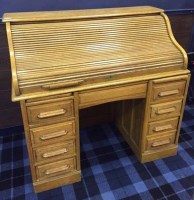 Lot 1280 - 1920s OAK ROLL TOP DESK the tambour front...