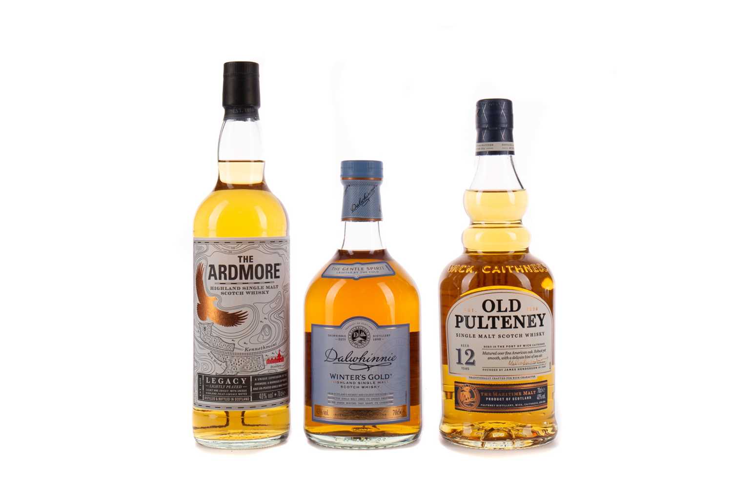 Lot 124 - DALWHINNIE WINTERS GOLD, OLD PULTENEY AGED 12 YEARS, AND ARDMORE LEGACY