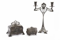 Lot 1282 - JUGENDSTIL WMF PEWTER TWIN CANDLESTICK...