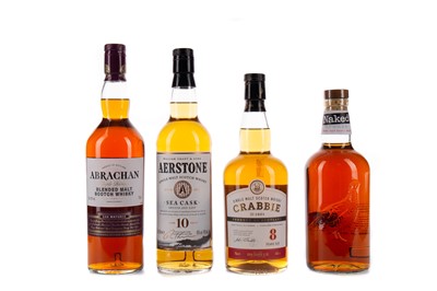 Lot 130 - ARBRACHAN, AERSTONE AGED 10 YEARS, CRABBIE 8 YEARS OLD, AND NAKEN GROUSE
