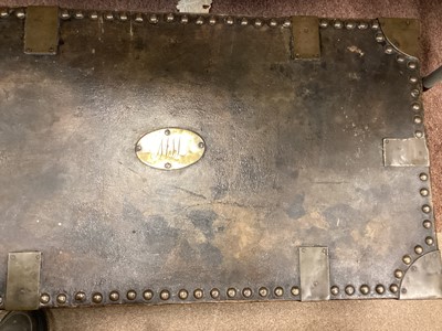 Lot 1316 - A 19TH CENTURY LEATHER BOUND COACHING TRUNK